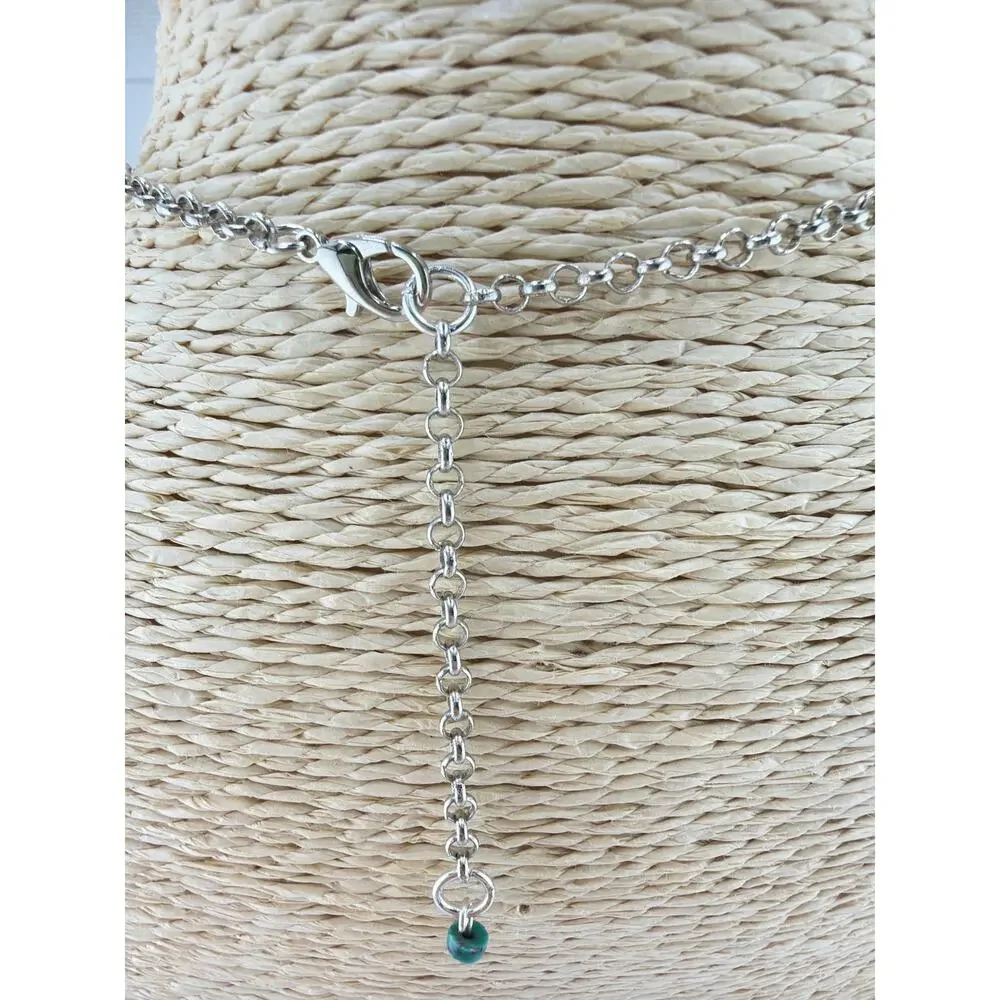 Artisan Made Sterling Silver Circle Pendant Necklace with Jasper and Turquoise